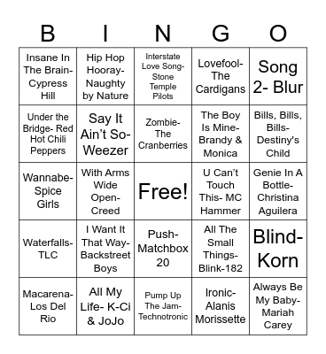 '90s - GB Music Fest Bingo Card