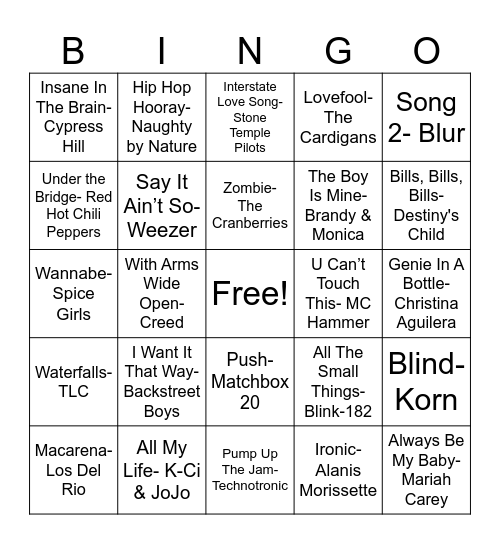'90s - GB Music Fest Bingo Card