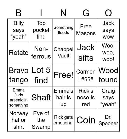 Curse of Oak Island s12 e15 Bingo Card