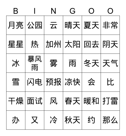 尚瑞思 Bingo Card