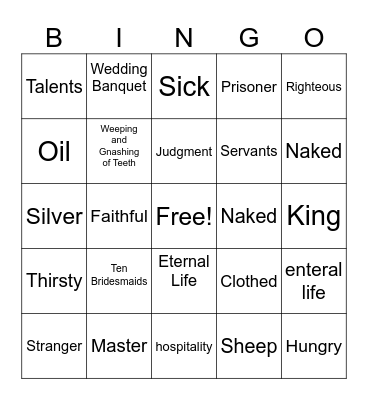 Matthew Chapter 25 Bingo Card