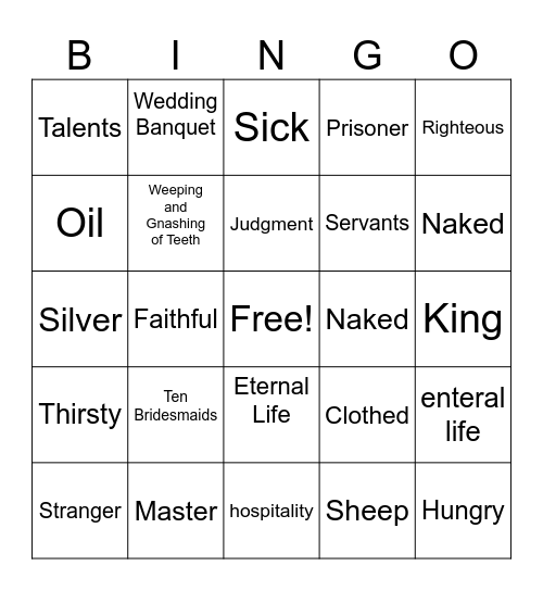 Matthew Chapter 25 Bingo Card