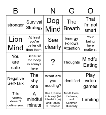 Mindful Studies Bingo Card