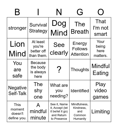 Mindful Studies Bingo Card