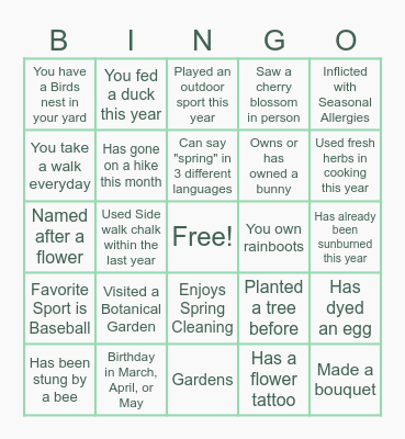 SPRING BINGO Card