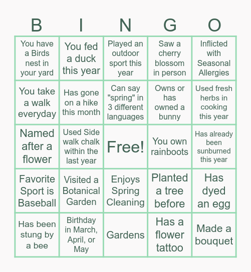 SPRING BINGO Card