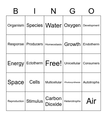 Biology B: Week 1 Bingo Card