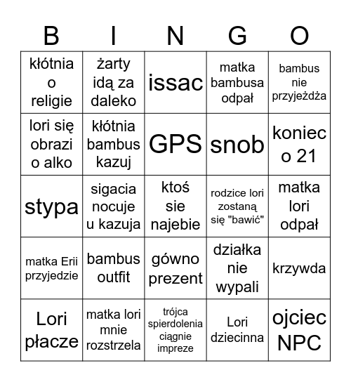 Bingo Urodziny Lori Bingo Card