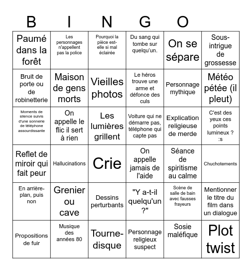 Bingo film d'horreur Bingo Card