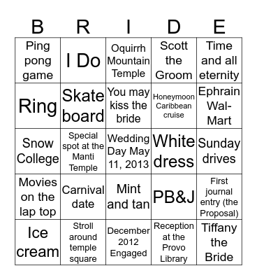 Our Story Bingo Card