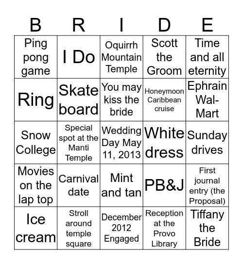 Our Story Bingo Card