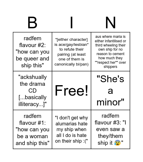 Alumaria antis Bingo Card