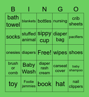 Morgan's Baby Shower Bingo Card