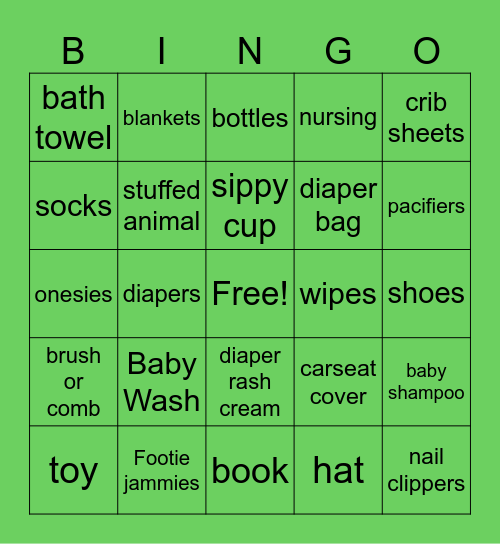 Morgan's Baby Shower Bingo Card