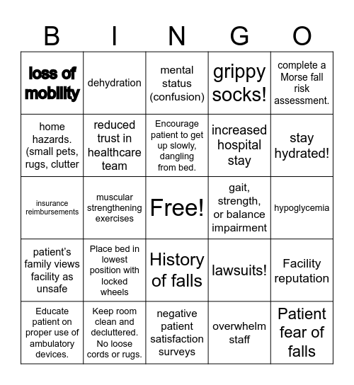 Takin' Calls & Preventing Falls! Bingo Card