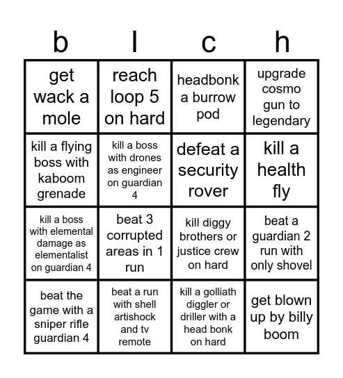 roboquest Bingo Card