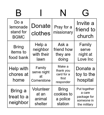 Ways to Help Bingo Card
