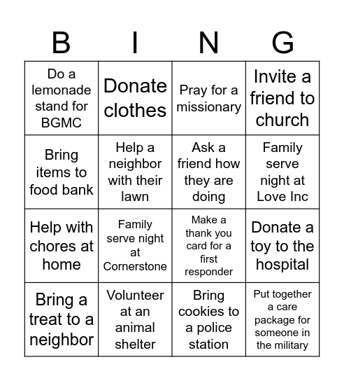 Ways to Help Bingo Card