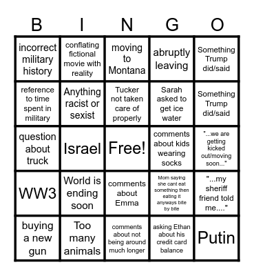 Peterson Family Bingo! Bingo Card