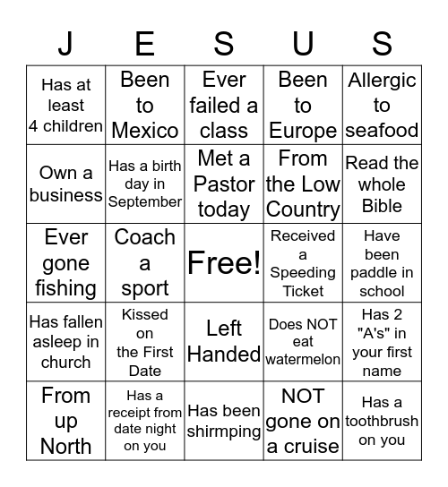 Got Jesus Bingo Card