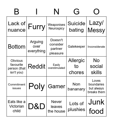 Toxic White NB Partner Bingo Card