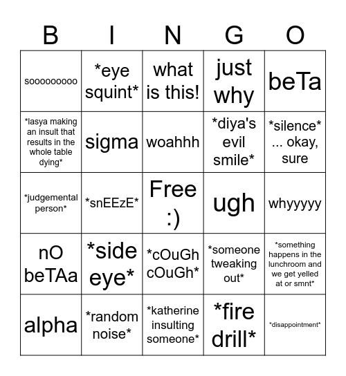 Ahh BINGO Card