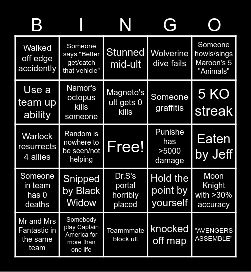 Marvel Rivals BINGO Card