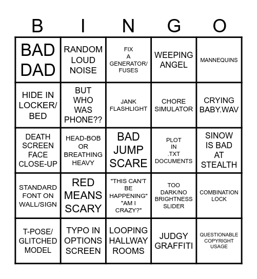 SINOW INDIE HORROR BINGO Card