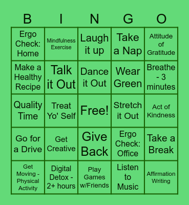 Mental Health Matters Bingo Card