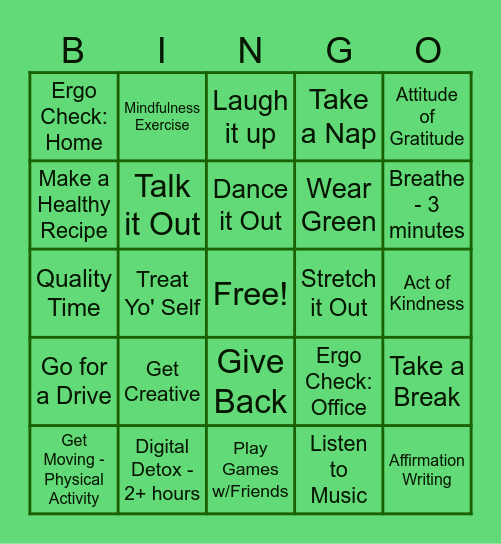 Mental Health Matters Bingo Card
