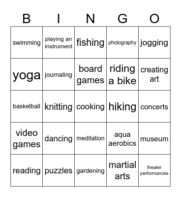 leisure Bingo Card