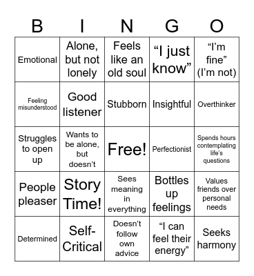 INFJ Bingo Card