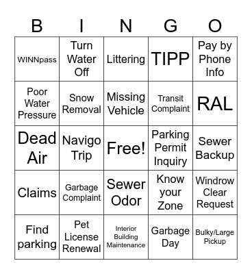 7:00 BINGO (T any direction) Bingo Card