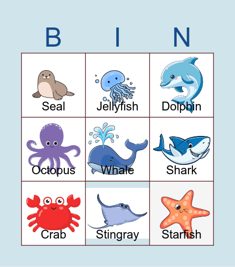 Sea animals Bingo Card