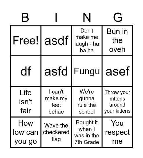 Grease Bingo Card