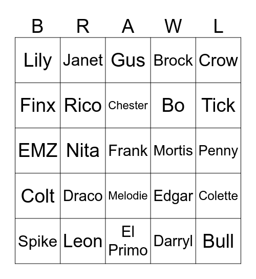 Brawler kill Bingo Card