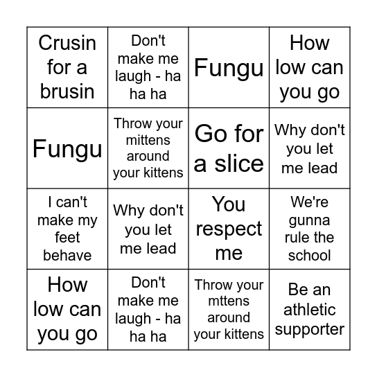 Grease Bingo Card