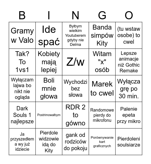 Bingo Czapi Bingo Card