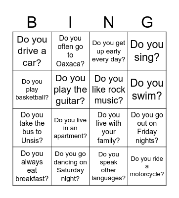 SIMPLE PRESENT Bingo Card