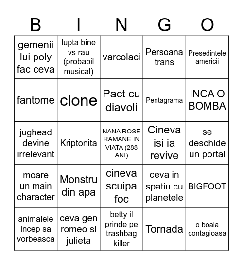 Riverdale Bingo Card