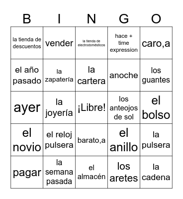 Realidades 1 7B Bingo Card