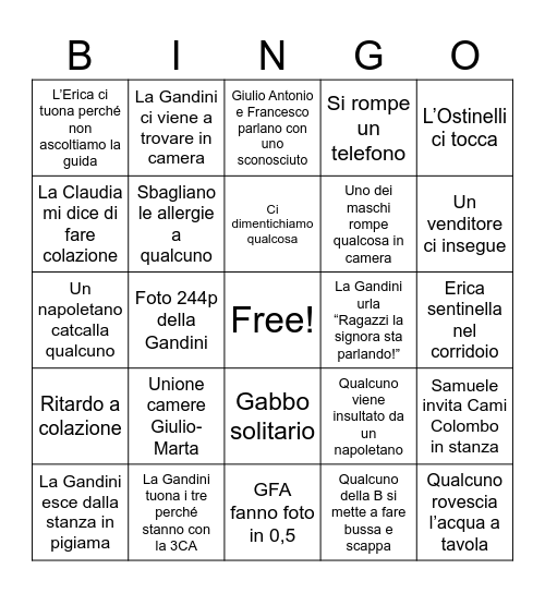 Gita Napoli 2025 Bingo Card