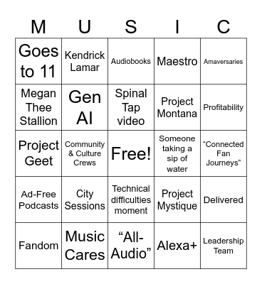 All Amazon Music Meeting Bingo Card