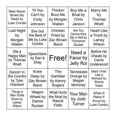 Country Bingo Card