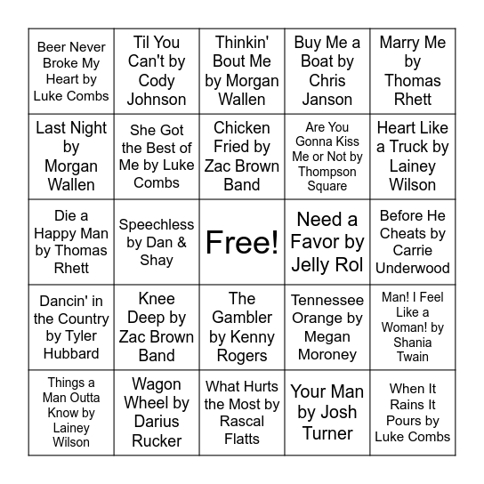 Country Bingo Card