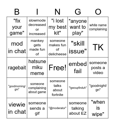 GENchat bingo Card