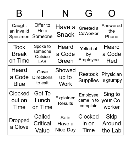 Laboratory Bingo Card