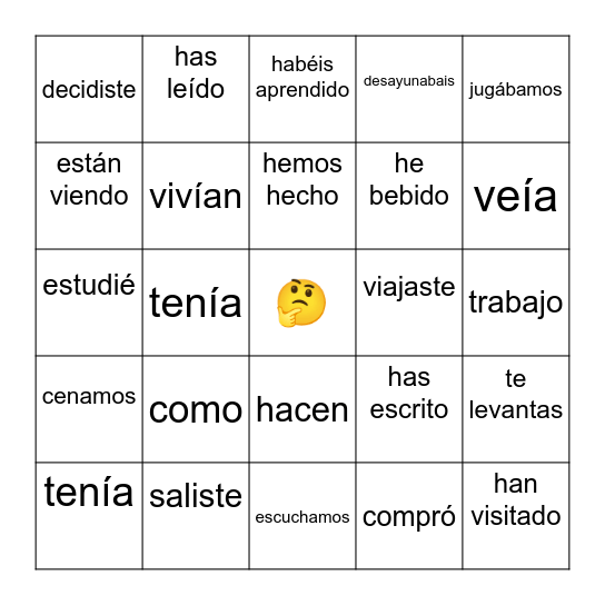Tiempos Verbales en Español Bingo Card