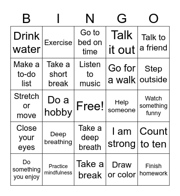 Mental health Bingo Card