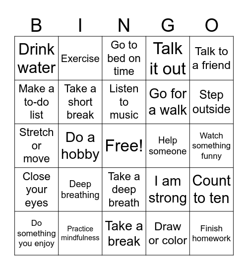 Mental health Bingo Card